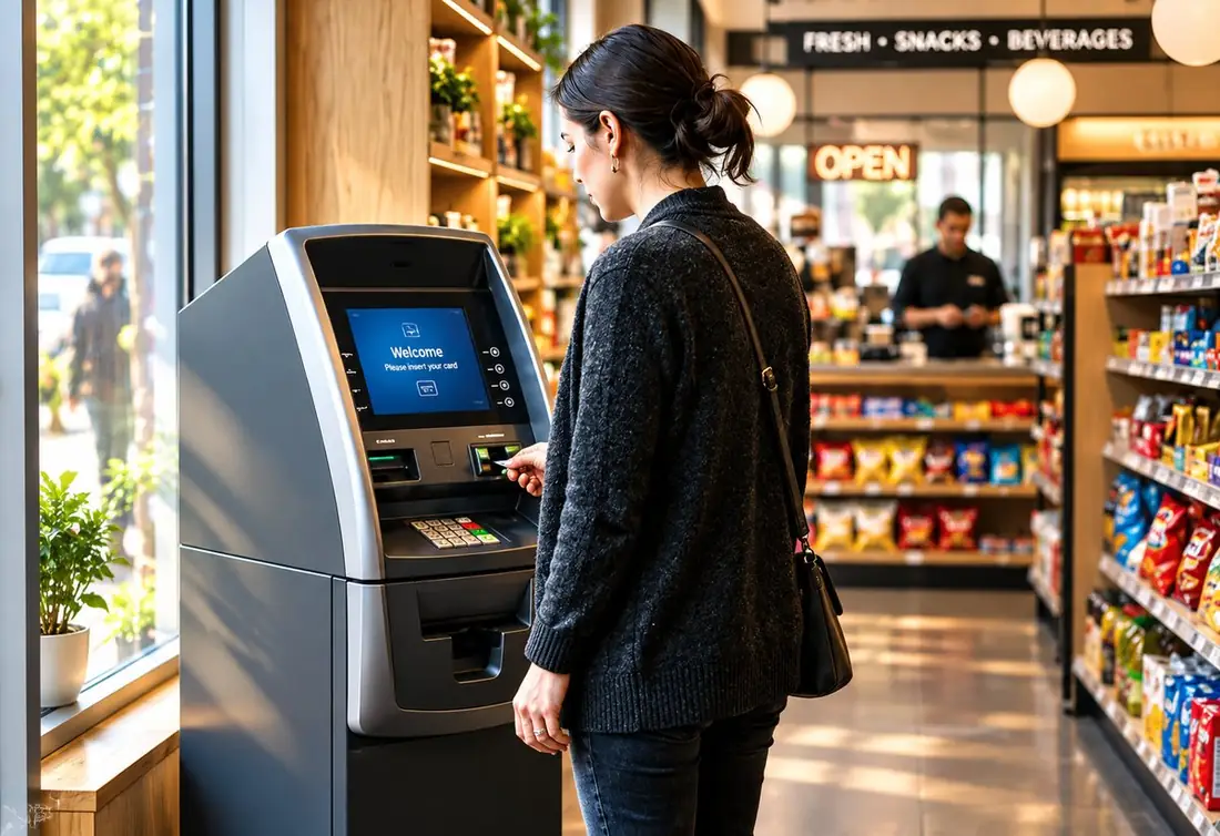 Customer using the in-store ATM